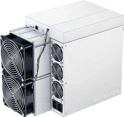 "KAS Miner KS3, a robust and efficient cryptocurrency mining device by Bitmain, with a white chassis, multiple cooling fans, and power connectors, branded with the Bitmain logo.