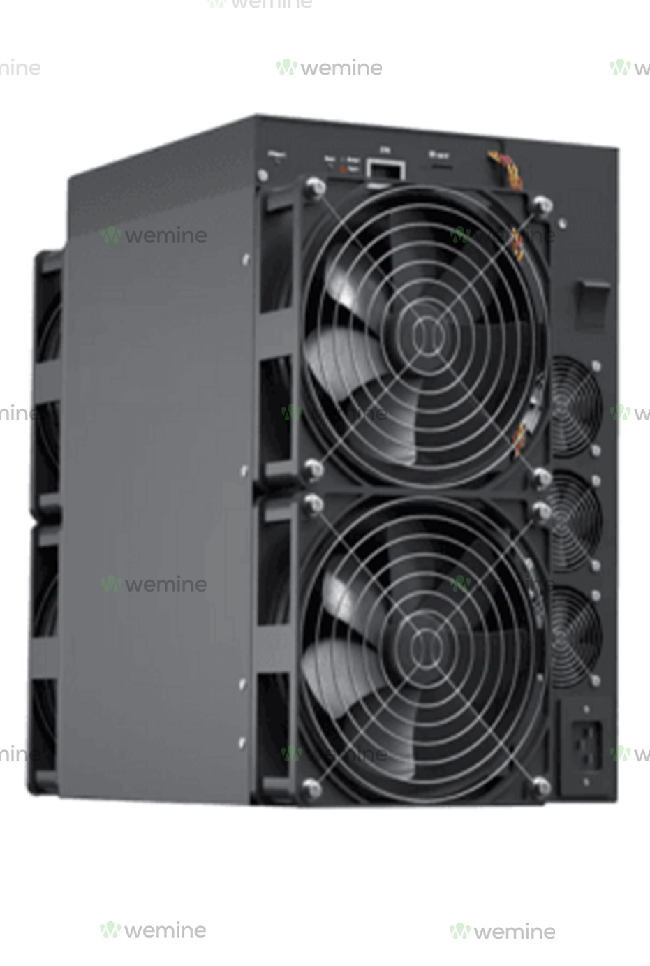 Anexminer ET5 1200MH EtHashETC Miner featuring a black metal casing with dual large cooling fans on the front, designed for efficient heat dissipation during the mining process. The unit is intended for mining cryptocurrencies using the EtHash algorithm, suitable for coins like Ethereum Classic (ETC)