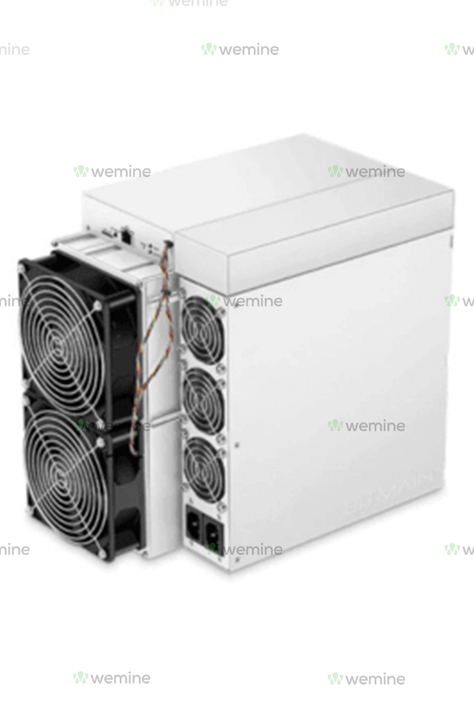 Antminer K7 with 63.5TH/s hash rate for mining, displayed with multiple cooling fans and power connectors, housed in a classic white casing