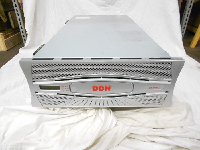 Data Direct Networks (DDN) Storage SS 8460 server, an 84-bay 3.5-inch SAS JBOD system with trays, ideal for CHIA farming, shown from a front angle on a white draped background.