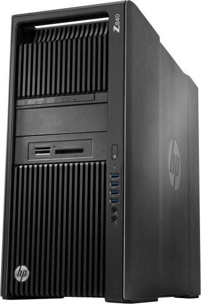 A black HP Z440 Workstation tower with a vertical ribbed front panel, HP logo on the top bay, a set of USB ports and power button on the front.