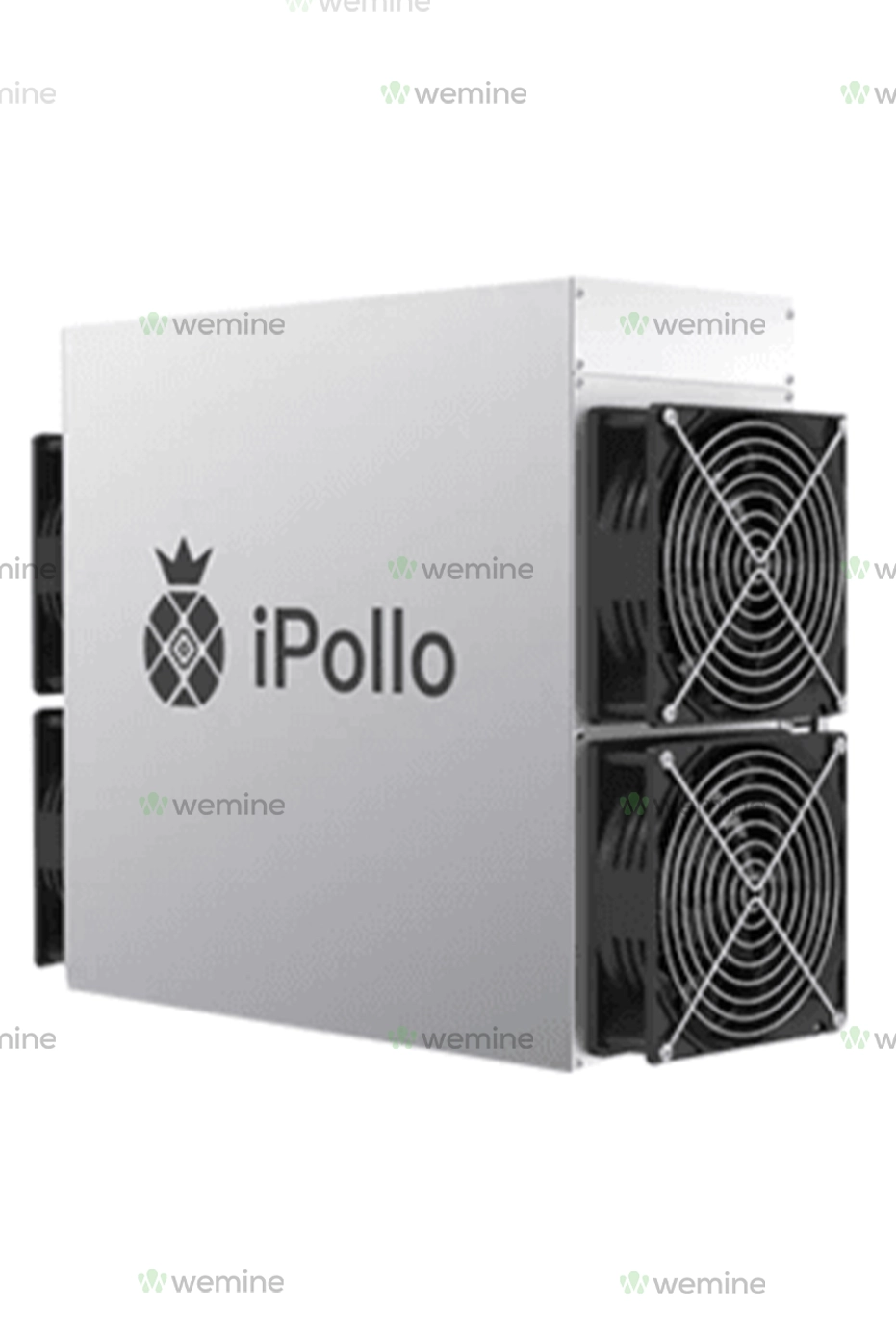 Silver iPollo V1 cryptocurrency mining machine with dual front-facing cooling fans and the iPollo logo on the side.